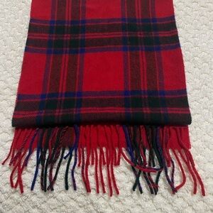 Scottish Experience 100%Lambswool Red Plaid Fringe Scarf